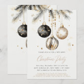 ブラック&ゴールド オーナメント Christmas Party 招待状 (正面/裏面)