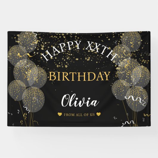 ブラック&ゴールド カスタムパーティー オーダーメイド誕生日 横断幕 (横)