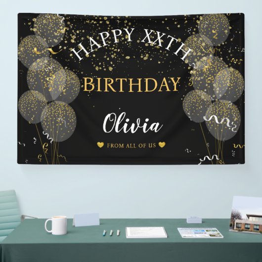 ブラック&ゴールド カスタムパーティー オーダーメイド 誕生日 横断幕 (トレードショー)
