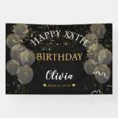 ブラック&ゴールド カスタムパーティー パーソナライズド バースデー 横断幕 (横)