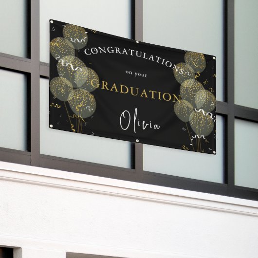 ブラック&ゴールド カスタムパーティー 卒業式専用 オーダーメイド 横断幕 (ビルの外側)