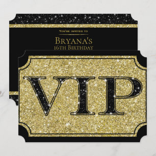 ブラック&ゴールド グリッター グラム VIP パーティー イベント チケット 招待状