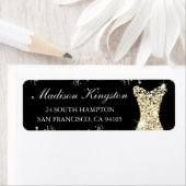 ブラック ゴールド グリッター ドレス 誕生日パーティー ウェディング ラベル (インサイチュ)