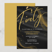 ブラック＆ゴールド グリッター 40歳の誕生日 招待状 (正面/裏面)