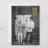 ブラック & ゴールド グリッター Save the Date タイポグラフィー セーブザデート (正面)