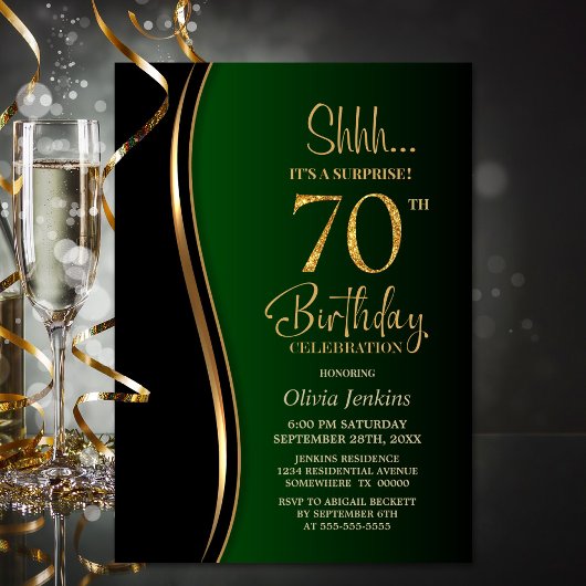 ブラック ゴールド グリーン サプライズ 70歳の誕生日 招待状