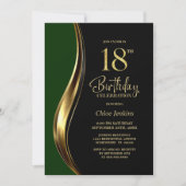 ブラック ゴールド グリーン 18歳の誕生日パーティー 招待状 (正面)