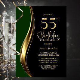 ブラック ゴールド グリーン 55歳の誕生日パーティー 招待状