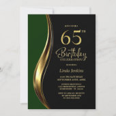 ブラック ゴールド グリーン 65歳の誕生日パーティー 招待状 (正面)