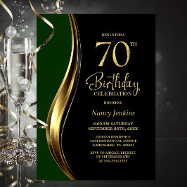 ブラック ゴールド グリーン 70歳の誕生日パーティー 招待状