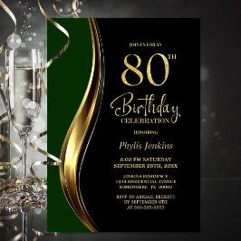 ブラック ゴールド グリーン 80歳の誕生日パーティー 招待状