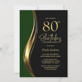 ブラック ゴールド グリーン 80歳の誕生日パーティー 招待状 (正面)
