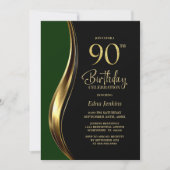 ブラック ゴールド グリーン 90歳の誕生日パーティー 招待状 (正面)