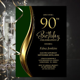 ブラック ゴールド グリーン 90歳の誕生日パーティー 招待状