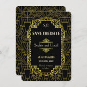 ブラック＆ゴールド グレートギャツビー アートデコ Save The Date 招待状 (正面/裏面)