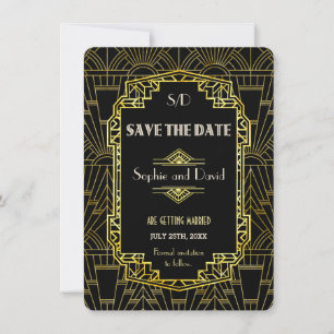 ブラック&ゴールド グレートギャツビー アートデコ Save The Date 招待状