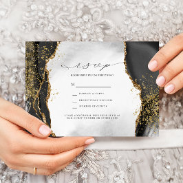 ブラック、ゴールド&グレーミストアゲートの結婚式出欠確認招待状 招待状