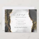 ブラック、ゴールド & グレー ミスト アゲート ウェディング RSVP 招待状 (正面)