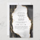 ブラック ゴールド & グレー ミスト アゲート 結婚式招待状 招待状 (正面)