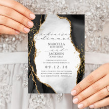 ブラック、ゴールド、グレー ミスト アゲート 結婚式 返信 はがき