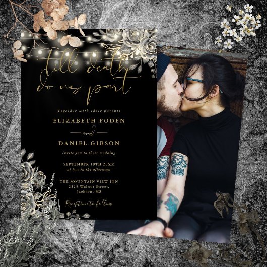 ブラック&ゴールド ゴシックローズ ライト 結婚式 写真 招待状