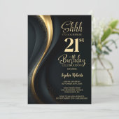 ブラック&ゴールド サプライズ21歳の誕生日パーティー 招待状 (スタンド正面)