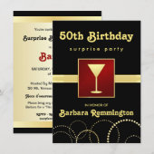 ブラック＆ゴールド - サプライズ50歳の誕生日パーティーの招待状 招待状 (正面/裏面)