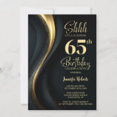 ブラック&ゴールド サプライズ65歳の誕生日パーティー 招待状 (正面)