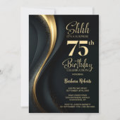 ブラック&ゴールド サプライズ75歳の誕生日パーティー 招待状 (正面)