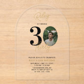 ブラック＆ゴールド サーティ 30歳の誕生日パーティー写真 アクリル招待状 (正面)