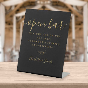 ブラック & ゴールド シグネチャースクリプト オープンバー 台座サイン