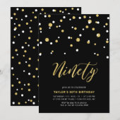 ブラック&ゴールド シンプル ナインティ 90歳の誕生日パーティー招待状 招待状 (正面/裏面)