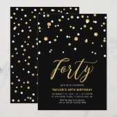 ブラック＆ゴールド シンプル フォーティ 40歳の誕生日パーティー招待状 招待状 (正面/裏面)