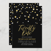 ブラック＆ゴールド シンプル 21歳の誕生日パーティー 招待状 (正面/裏面)