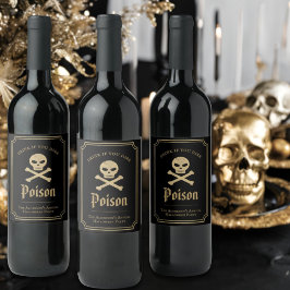 ブラック＆ゴールド スカル ハロウィンパーティー ポイズン ワインラベル
