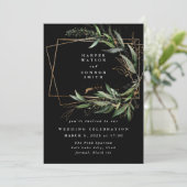 ブラック ゴールド ダイヤモンド 幾何学 ユーカリ エレガント 招待状 (スタンド正面)