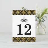 ブラック ゴールド ダマスク シャンデリア テーブル ナンバー カード (スタンド正面)