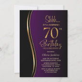 ブラック ゴールド パープル サプライズ 70歳の誕生日 招待状 (正面)