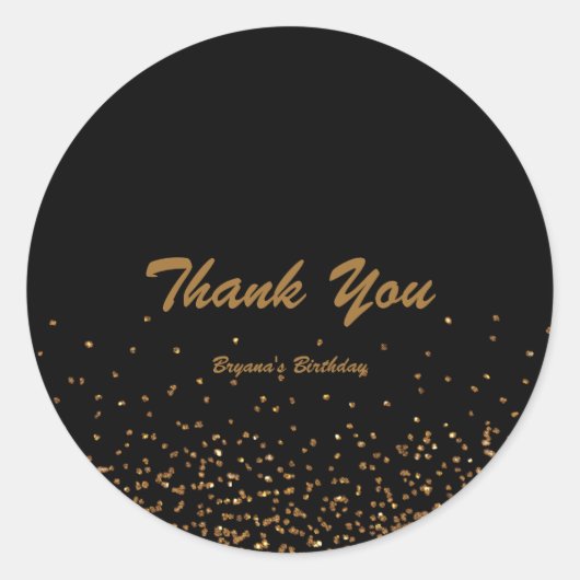 ブラック＆ゴールド ファイングリッター シックパーティーフェイバーステッカー ラウンドシール (正面)