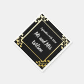 ブラック・ゴールド・フォイルのハート型の結婚花 スタンダードカクテルナプキン (角)