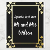 ブラック・ゴールド・フォイルのハート型の結婚花 ワインラベル (シングルラベル)