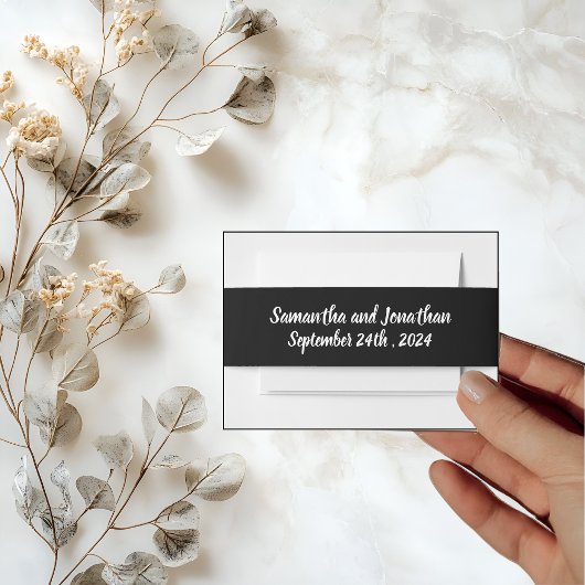 ブラック・ゴールド・フォイルのハート型の結婚花 招待状ベリーバンド