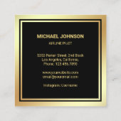 ブラック·ゴールド·フォイル航空機航空パイロット スクエア名刺 (裏面)