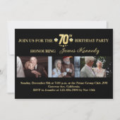 ブラック&ゴールド フォトコラージュ 70歳の誕生日パーティー 招待状 (正面)
