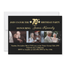 ブラック＆ゴールド フォトコラージュ 70歳の誕生日パーティー 