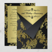 ブラック ゴールド フラワー 50周年 誕生日 招待状 2 (正面/裏面)