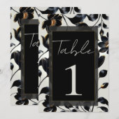 ブラック＆ゴールド フローラル グレージュ ウェディング テーブル ナンバー 招待状 (正面/裏面)