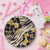 ブラック ゴールド ブラウン 動物園の動物 サファリ プリント パーティー ペーパープレート (パーティー)