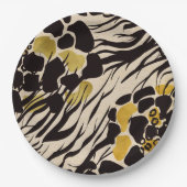 ブラック ゴールド ブラウン 動物園の動物 サファリ プリント パーティー ペーパープレート (正面)