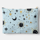 ブラック、ゴールド、ブルーの天体太陽月星 アクセサリーポーチ (裏面)